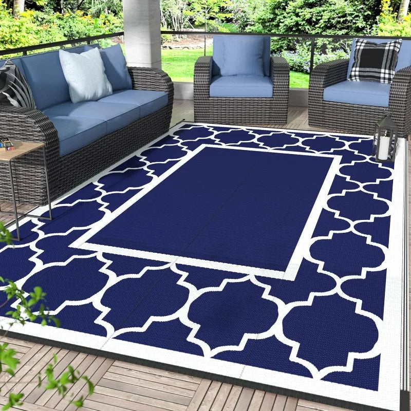 6' X 9' Outdoor Rug Waterproof For Patio Decor, Foldable Reversible Plastic Straw Area Rugs Mat For Camper, Outside Carpe