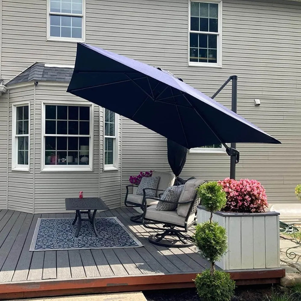10 Feet Patio Umbrella Outdoor Cantilever Square Umbrella Aluminum Offset Umbrella with 360-degree Rotation for Garden Deck Poo