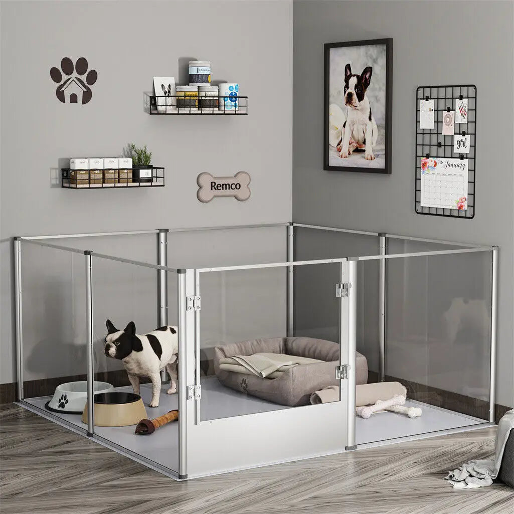Unique Clear Acrylic Dog Whelping Pen Box Pet Playpen Rabbit Cage with Waterproof Floor Pad for Guinea Pigs,Hedgehogs,Hamsters