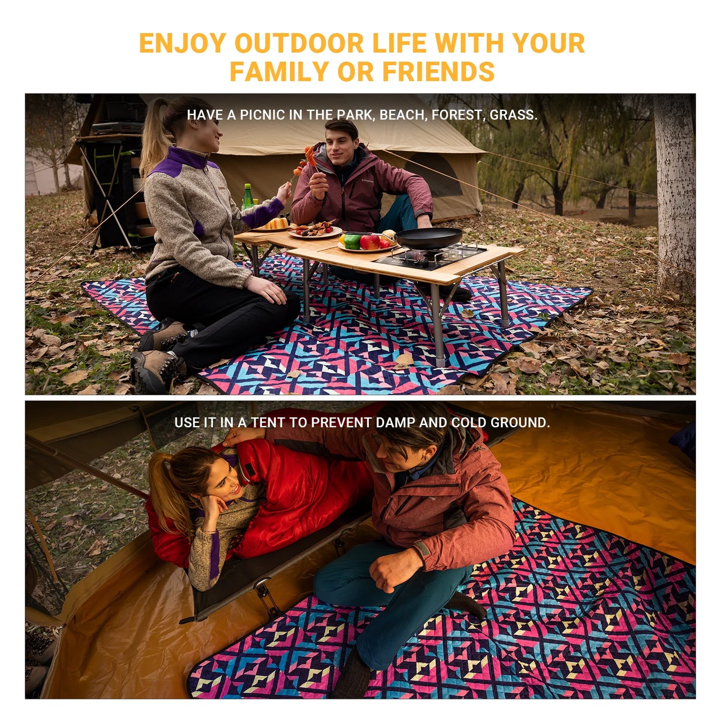 KingCamp Picnic Blanket, Machine Washable Folding Camping Rug For Park, Outdoor Concerts, Hiking, Travel, Indoor