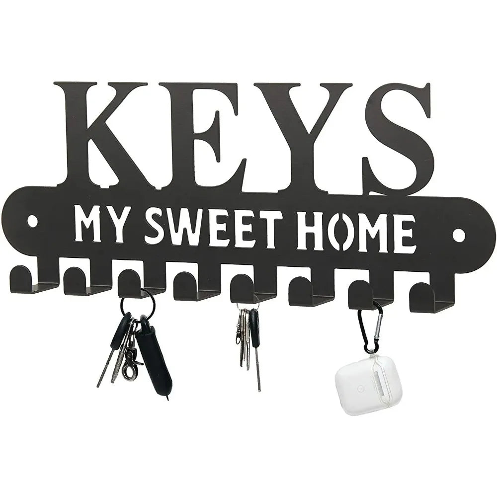 Sweet Home Decorative Wall | Black Metal Key Holder | Wall Mounted Coat & Storage Rack Hanging