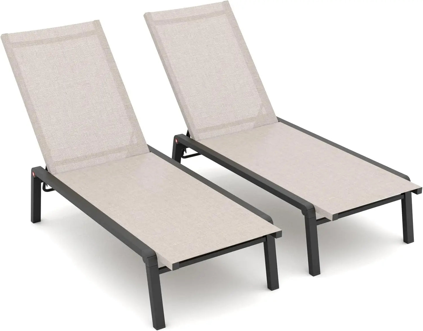 Patio Chaise Lounge Set of 2 with 4 Adjustable Backrest, Foldable Aluminum Chaise Lounge Chair Recliner, Sun Tanning Beige