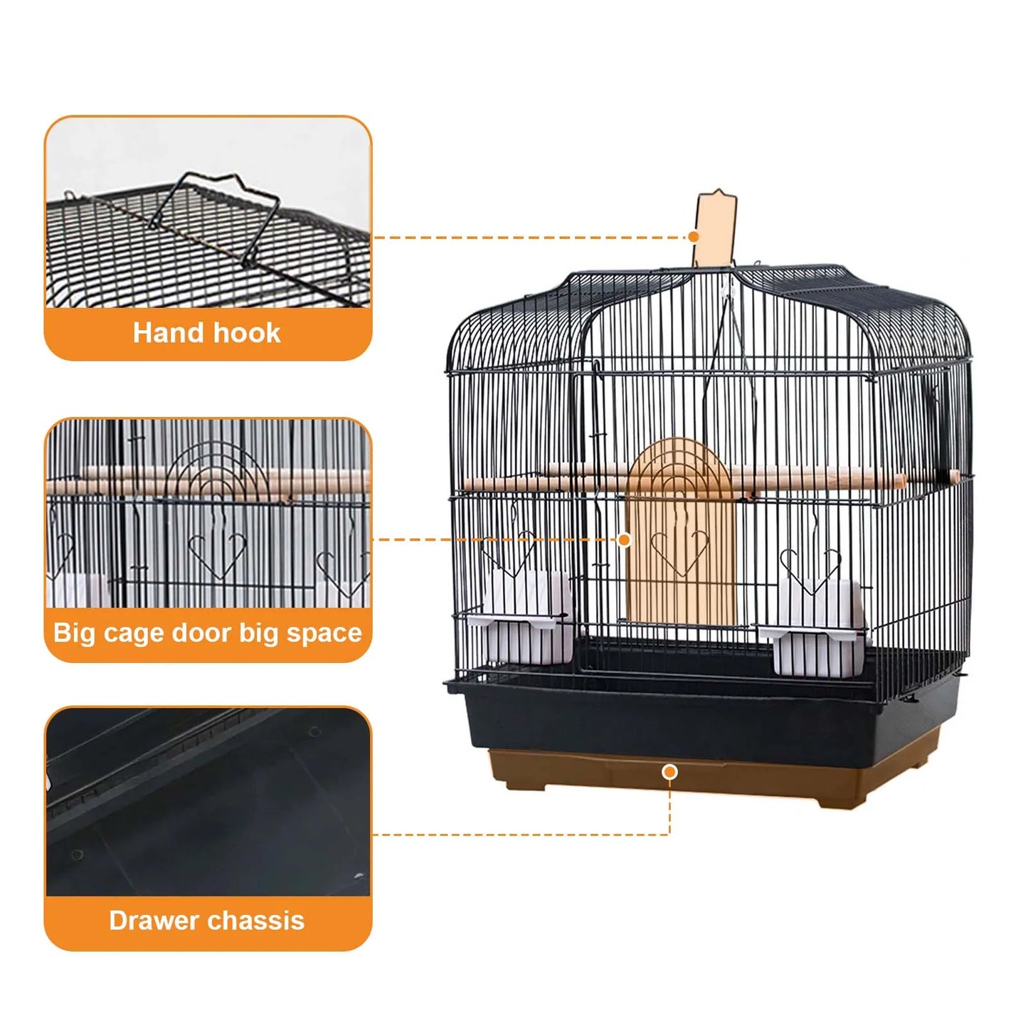 Travel Bird Cage Bird Travel Carrier Cage With Handle Standing Pole Food Container Swing For Cockatiels Small Parrots Canaries