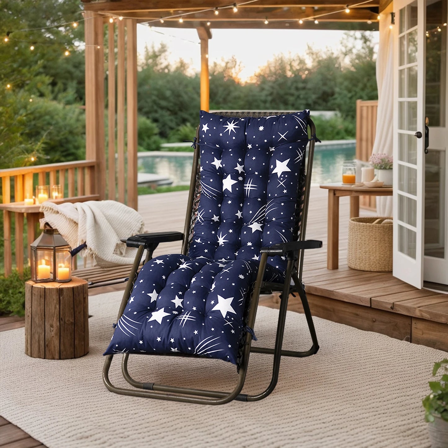 53*155cm Patio Chaise Lounger Cushions Indoor/Outdoor Recliner Soft Back Cushion Rocking Chair Sofa Cushion with 6 Ties