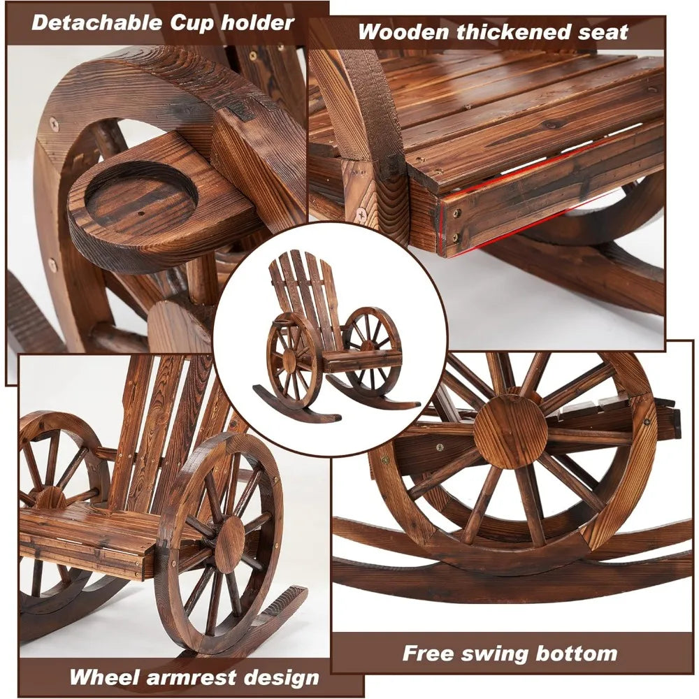 3 Pieces Outdoor Wood Rocking Chair Set, 2 Patio Decor Yard Glider Rocking Chairs with 1 Side Table, Adirondack Rocking Chair f