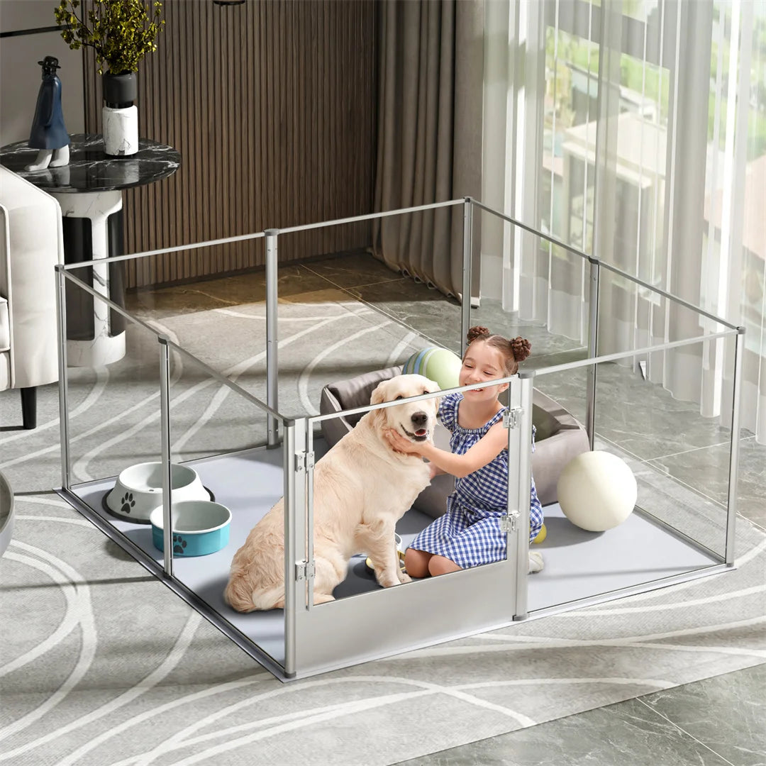 Unique Clear Acrylic Dog Whelping Pen Box Pet Playpen Rabbit Cage with Waterproof Floor Pad for Guinea Pigs,Hedgehogs,Hamsters