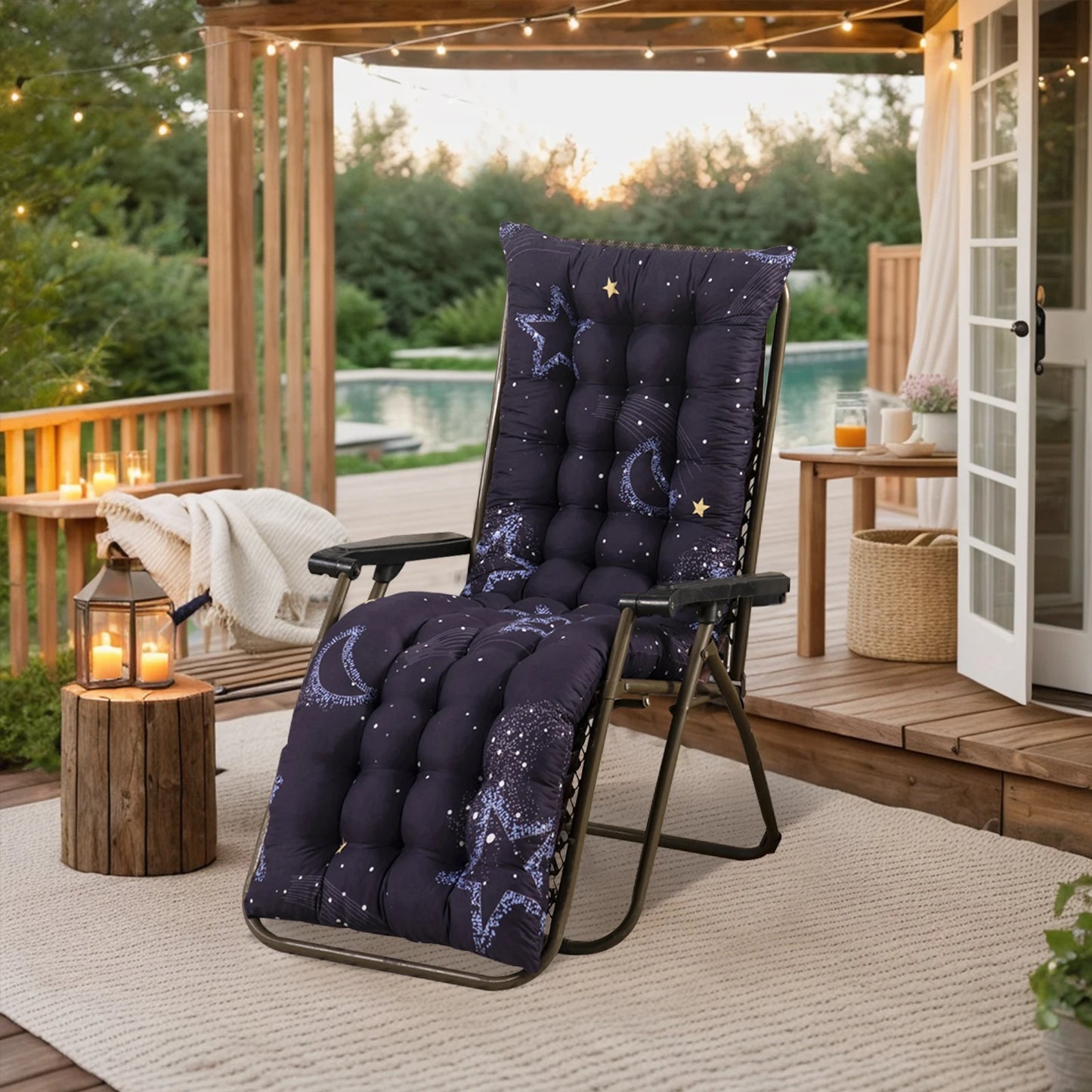 53*155cm Patio Chaise Lounger Cushions Indoor/Outdoor Recliner Soft Back Cushion Rocking Chair Sofa Cushion with 6 Ties