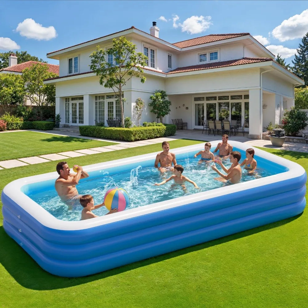 Inflatable Pool for Kids and Adults,Outdoor Hot Tubs,142" x 71" x 21" Blow Up Pools, Rectangular Family Swimming Pool