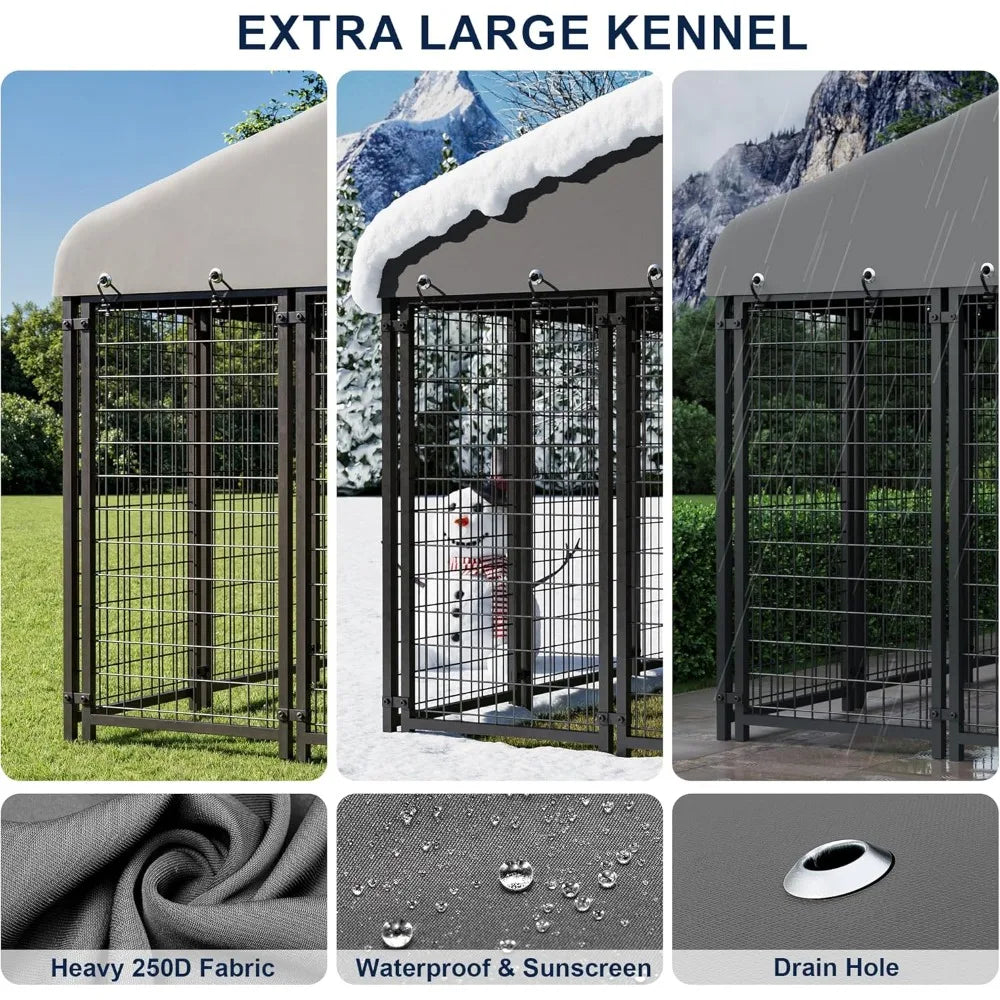 Dog Kennel 10X10FT Outside Heavy-Duty Outdoor Dog Cage with Roof and Double Lock - Spacious, Dog Crate for Pets with Feeding