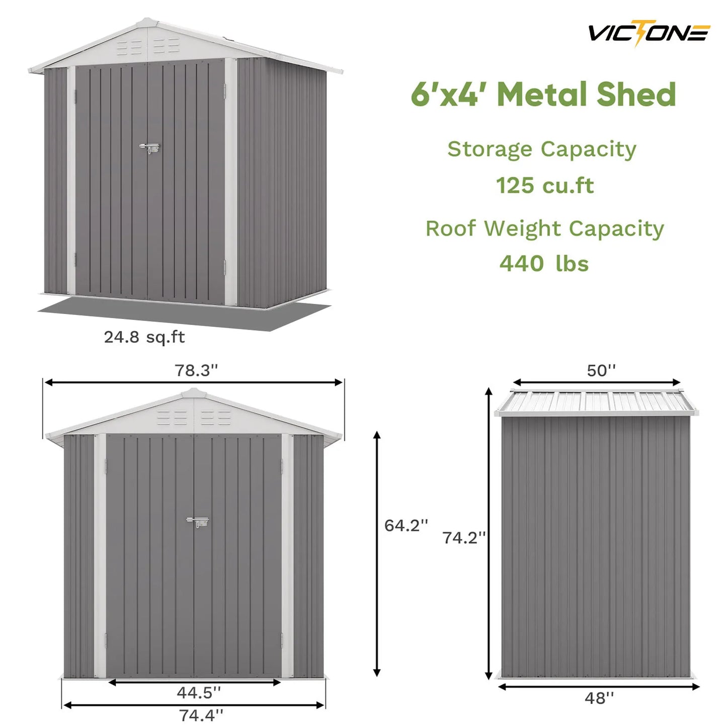 Victone 6' x 4' Metal Outdoor Storage Shed, Steel Utility Tool Shed Storage House with Door & Lock for Backyard Garden, Grey
