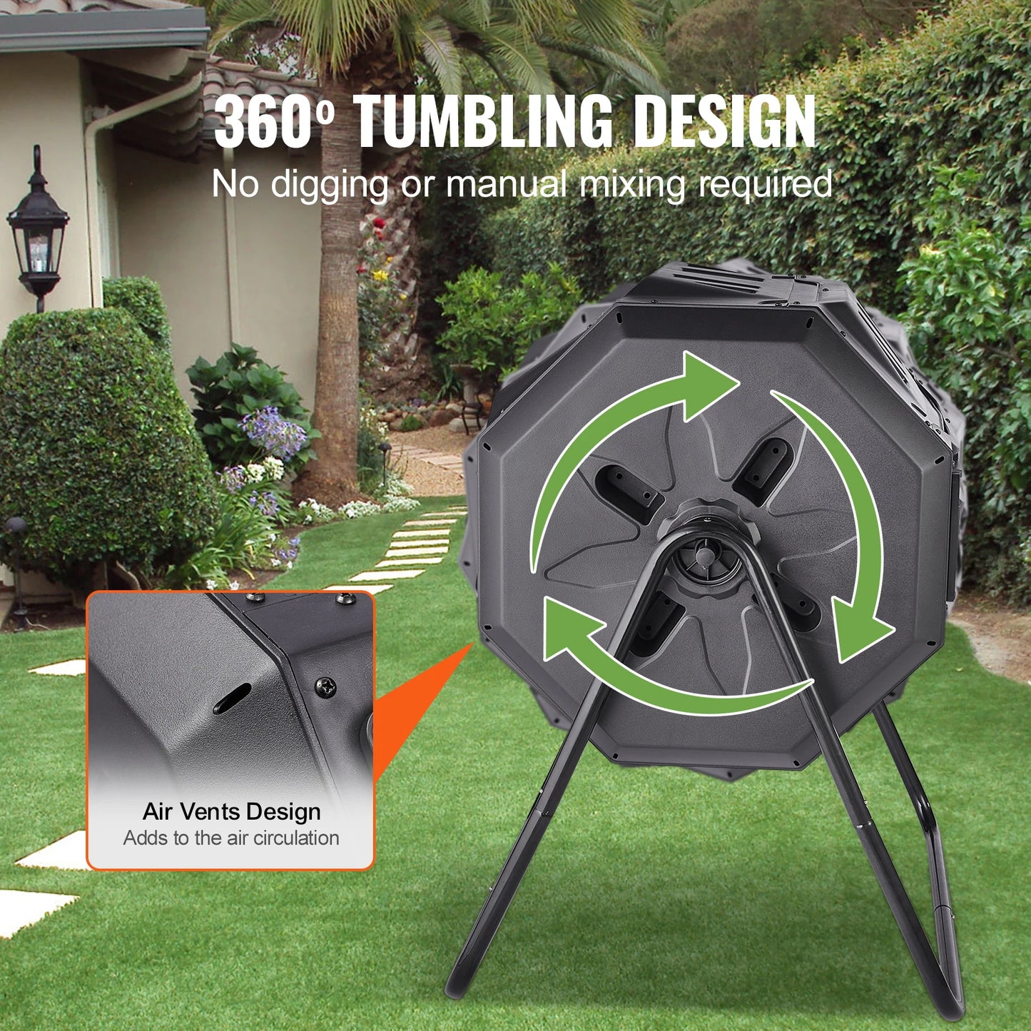 VEVOR Compost Bin 18.5/37/43-Gal Dual Chamber Composting Tumbler BPA Free Composter Bin Tumbler for Garden Kitchen Yard Outdoor