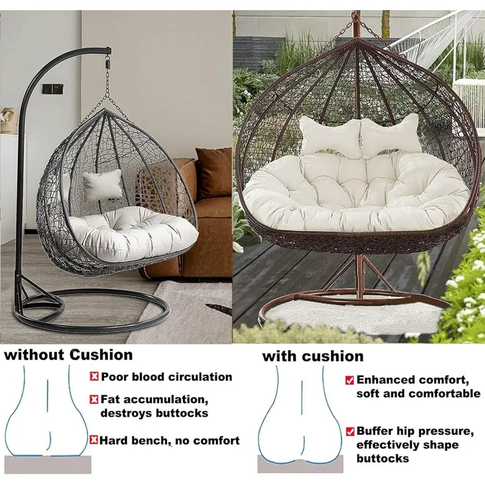 2 Persons Hammock Swing Chair Cushion, Double Egg Chair Pads Luxury Outdoor Patio Wicker Loveseat Hanging Swing Egg Chairs for