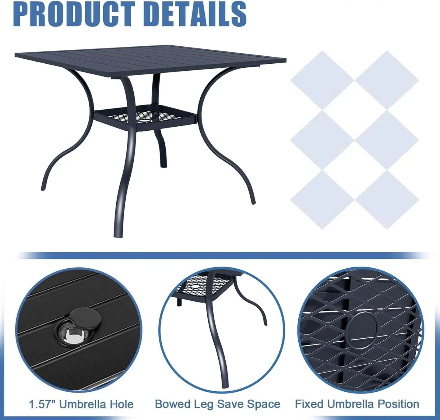 5-Piece Metal Outdoor Patio Furniture Outdoor Dining Set with Brown Umbrella, 4 Metal Swivel Chairs and Square Dining Table
