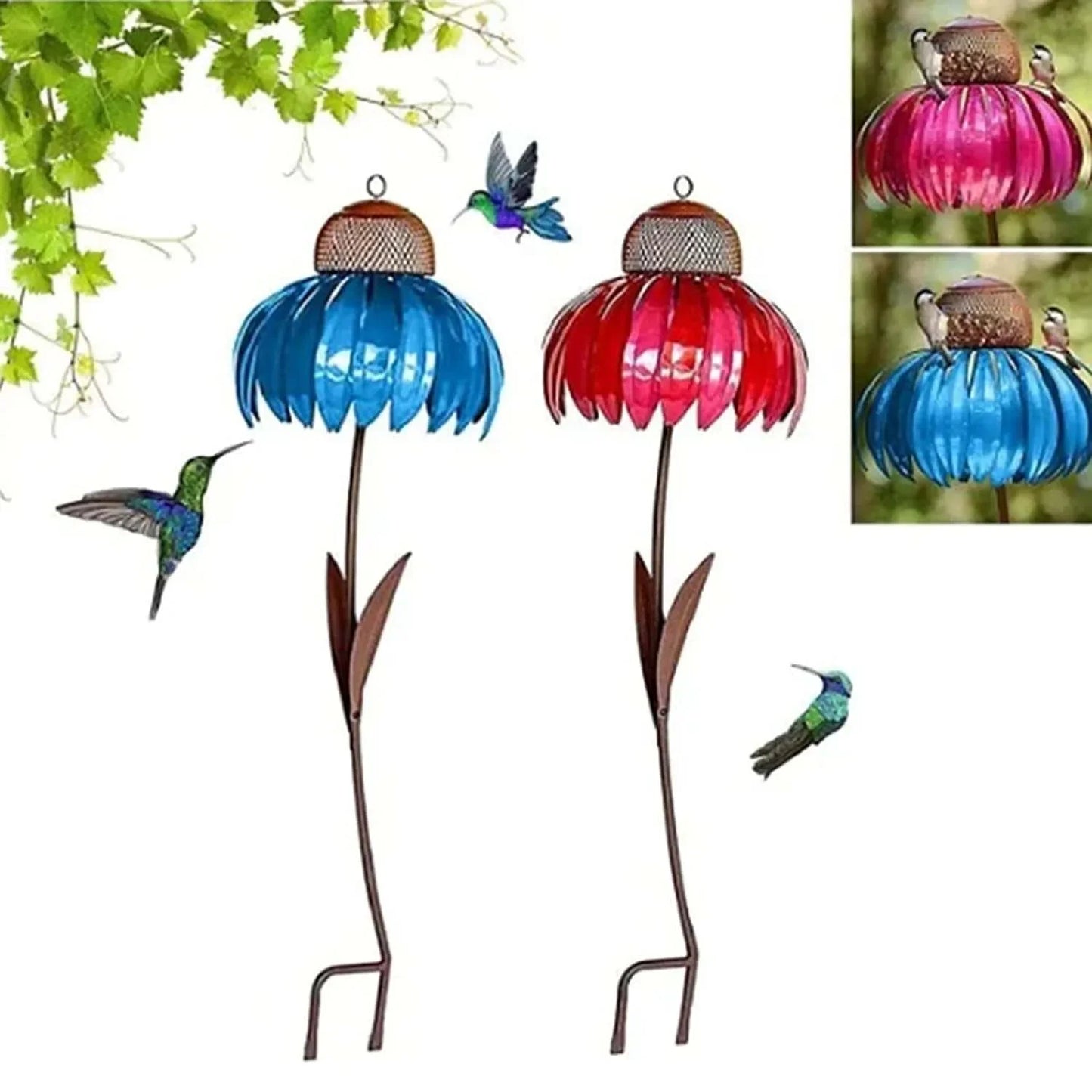 Metal Flower Hanging Bird Feeder Garden Decoration Humming Bird Feeder Pet Food Dispenser Pet Accessories Corridor Balcony Decor
