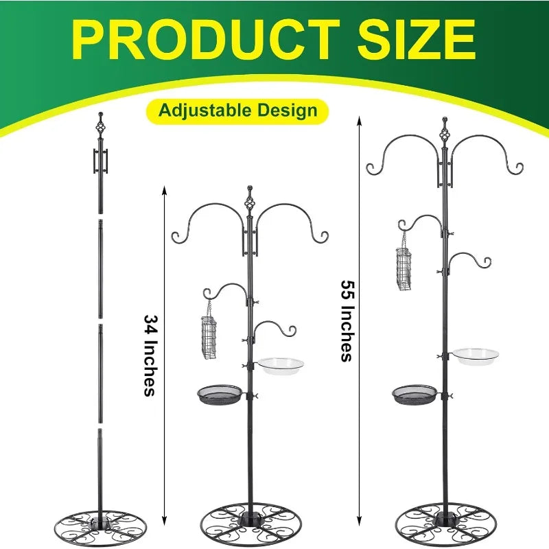 Black Iron Shepherd Hook with Base for Plant Hanging, Wind Chime & Bird Feeder - Outdoo